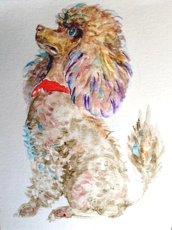 Pink Gray poodle Original painting dog art wall decor, unique pet dog lover gift