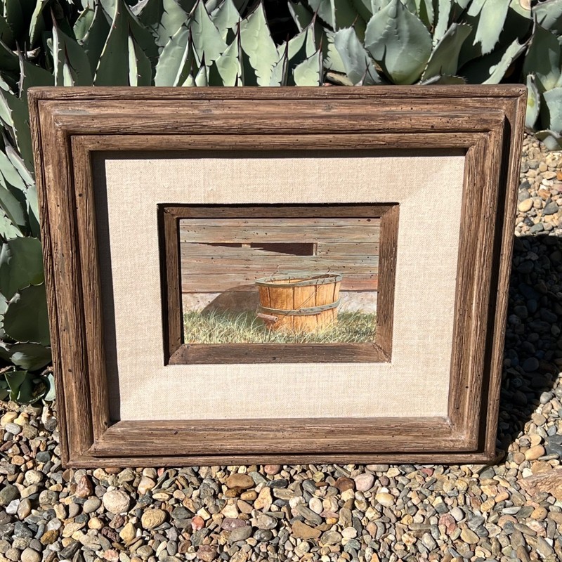 AL PEACOCK ORIGINAL ART PAINTING RUSTIC BUCKET BARN PRIMITIVE FOLK ART ARIZONA