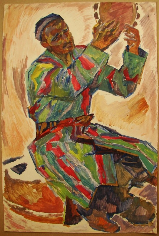 Ukrainian Soviet tempera Painting portrair cubism fauvism Central Asia musician