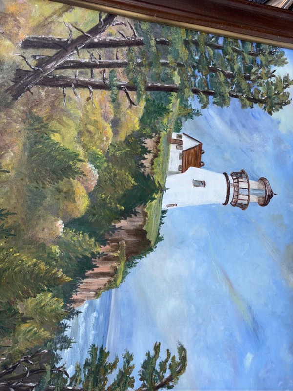 Acrylic painting lighthouse trees 33 x 27 1/2 gallery