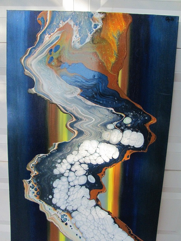 ORIGINAL FLUID ABSTRACT LARGE TWILIGHT SIGNED BY DEZ ACRYLIC PAINTING MULTICOLOR gallery