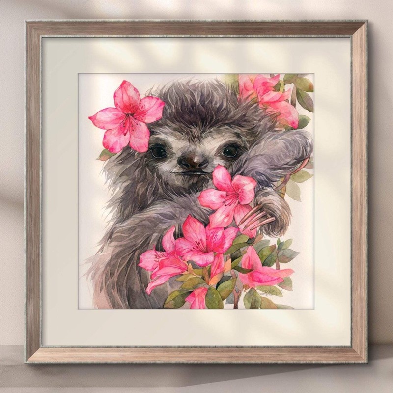 Original Watercolor Lily the Sloth 8.5×8.5 Painting Unique Artwork Wall Art