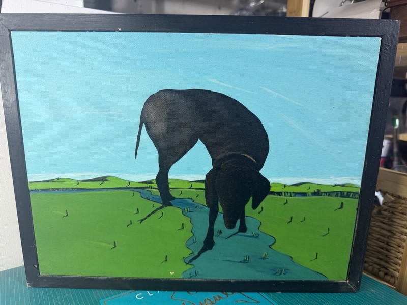 1998 Marjorie Weiss Original Signed Painting “Joes Black Dog” 13”x10”