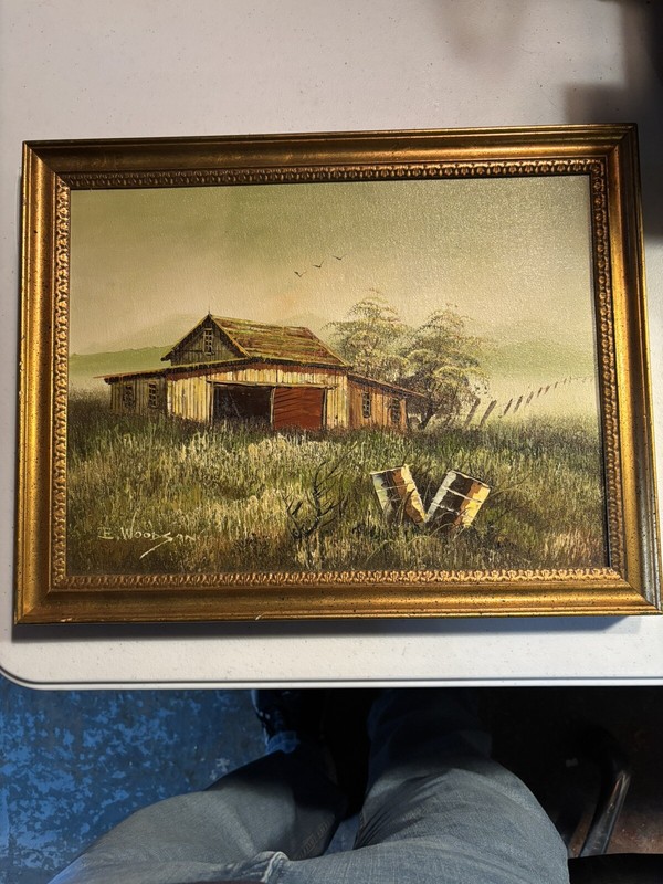 11 1/2×15 1/2 Everett Woodson Framed Barn Landscape