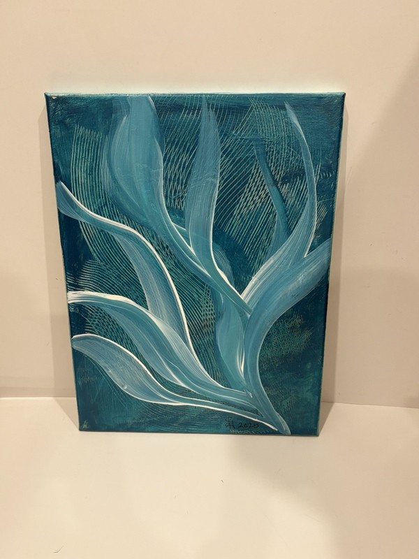 14×12 Blue Textured-One-of-a-Kind Abstract Fluid Art Painting blind artist made