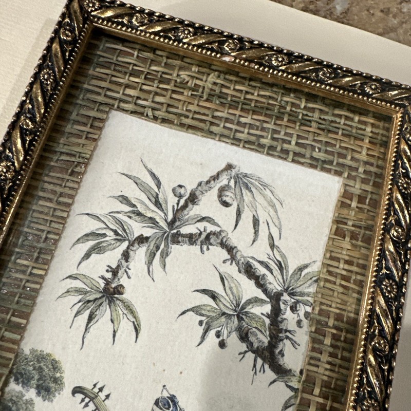 C&A Richards 1930s THE MANDOLIN PLAYER framed glass seagrass mat 9x4.25" PB-53 gallery