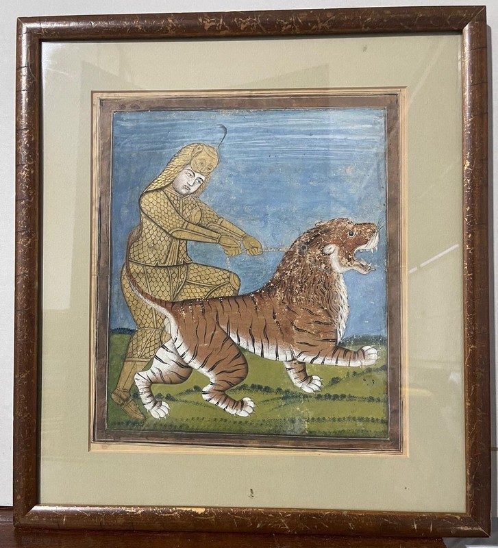 East Asian Style Painting of a Man with a Tiger