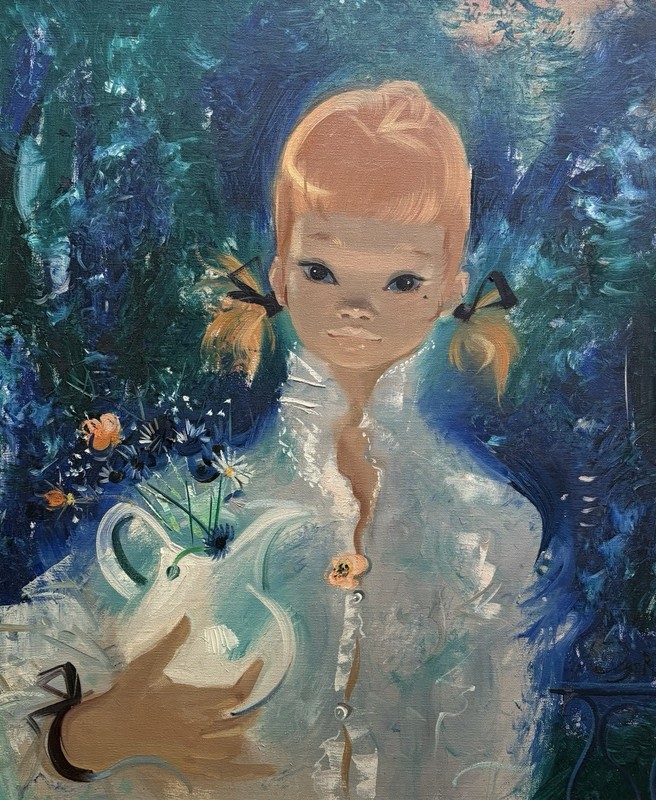 IGOR PANTUHOFF Superb Original Signed Mid-Century Oil Painting Big Eyes Girl gallery