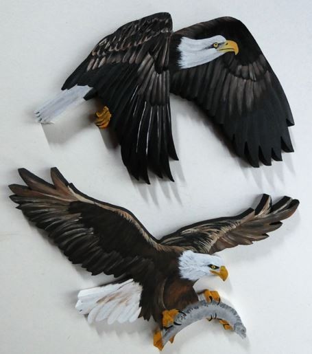 Hand Painted Eagle & Eagle With Fish – Wood Cut Outs- For Wall Art By Phyllis