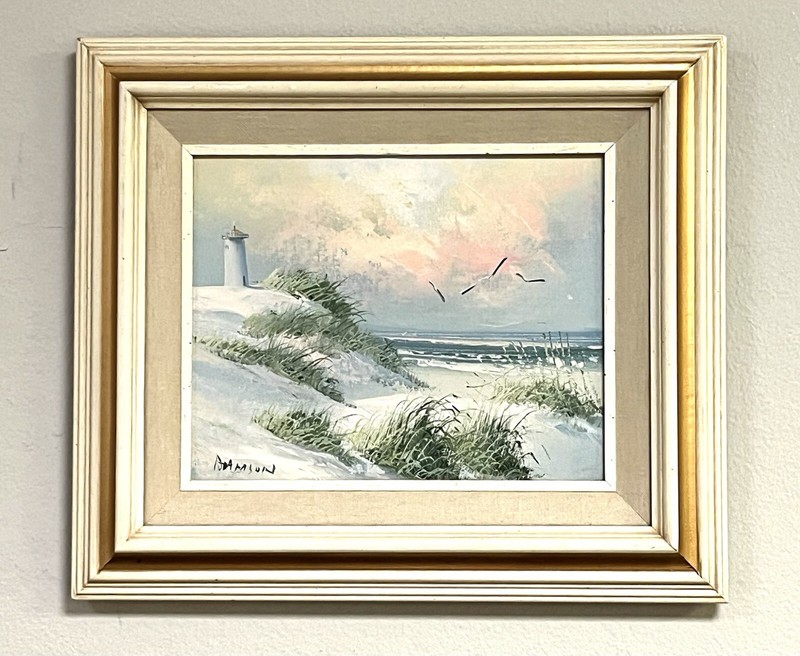 ORIGINAL Cotton Candy Sky Sunrise Seascape SIGNED Blue/Pink/Green FRAMED gallery