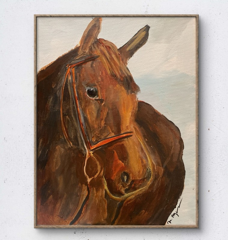 Mary Myers Original Horse Portrait Painting 11×14 Canvas Signed Impressionism