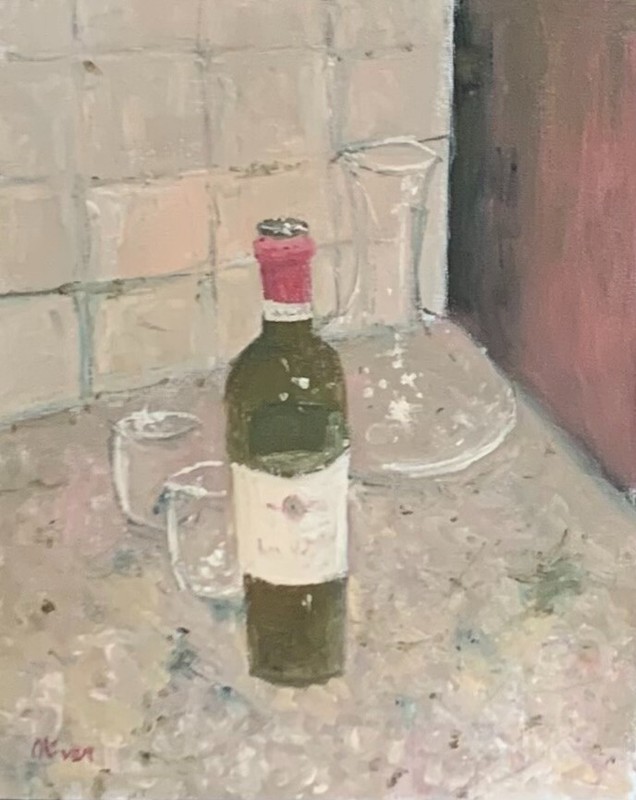 Evening Reflections – Wine & Glass, B. Oliver Original Oil Painting Art, 8×10