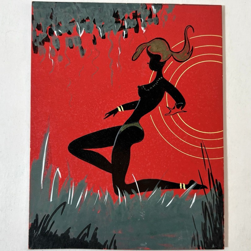Vintage 1950’s Tiki Dancer MCM Space Age Jungle Woman Original Art Hand Painted