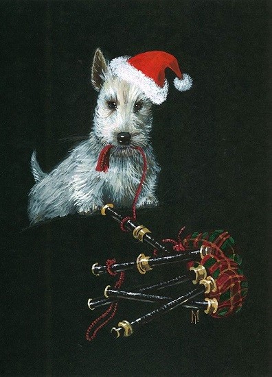 PRINT OF PAINTING SCOTTISH TERRIER RYTA XMAS SANTA GIFT FOLK ART DOG Portrait 🎄