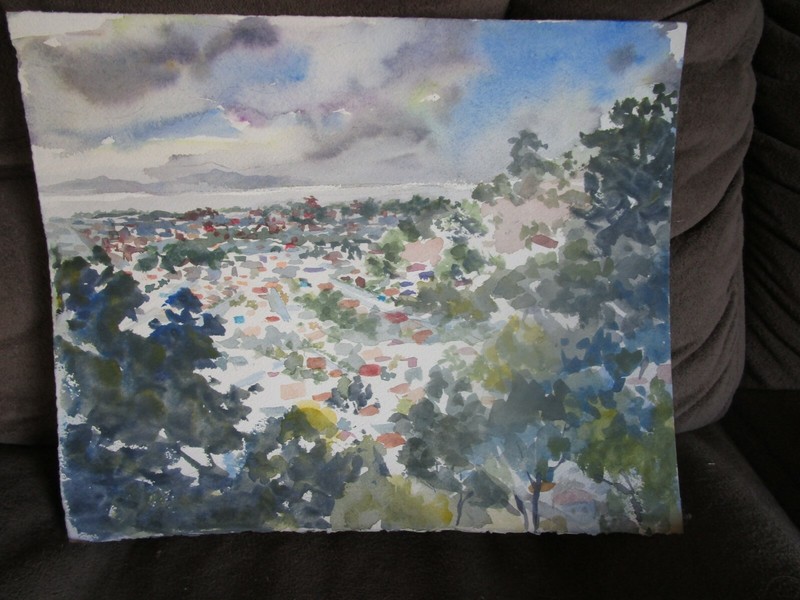 Original Watercolors By Peg Humphreys, Views of Oakland from Hills 13.5″ x 11″