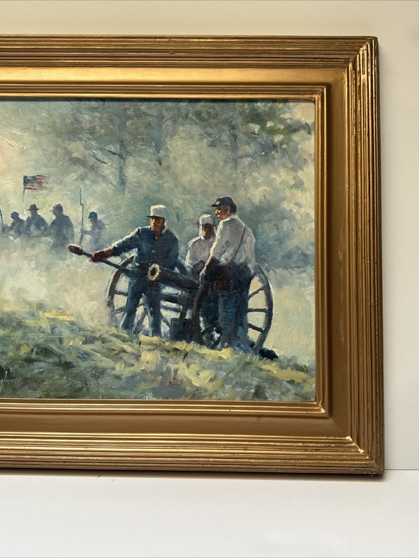 AMERICAN HISTORY PAINTING WAR BATTLE MEN IN BLUE ARCHIE SHAW VINTAGE LISTED OIL gallery