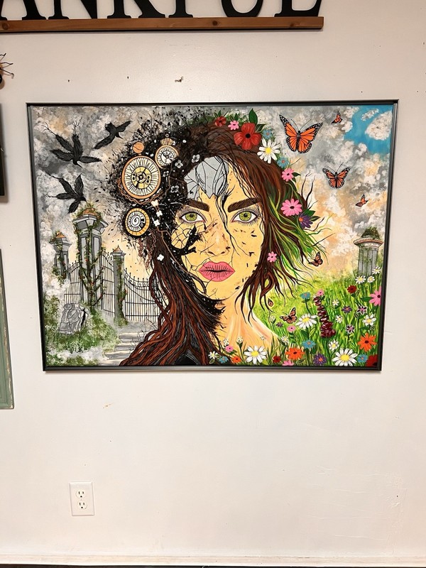 Large Framed OOAK Original Acrylic Surrealism Canvas Painting 30 In X 40 In