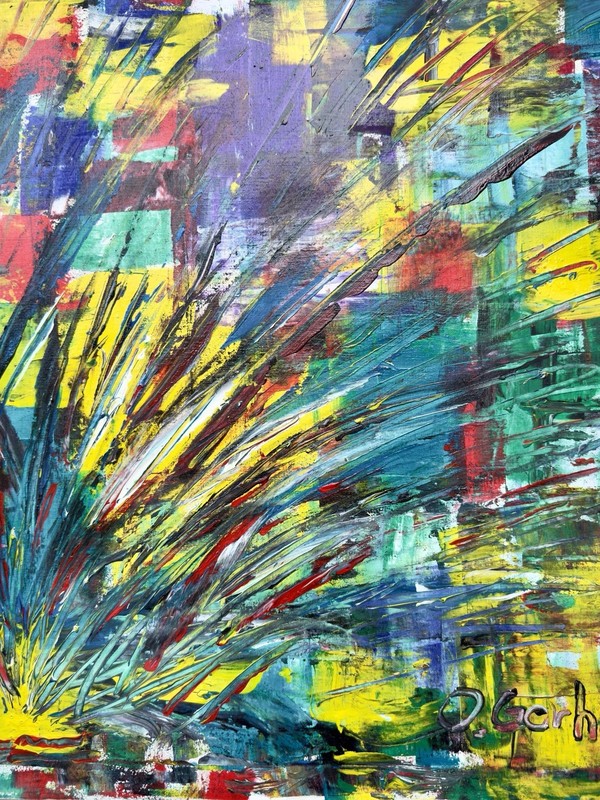 Original old abstract painting, signed Ola Gerhart, 1973, 80.0 x 55.0 cm. gallery