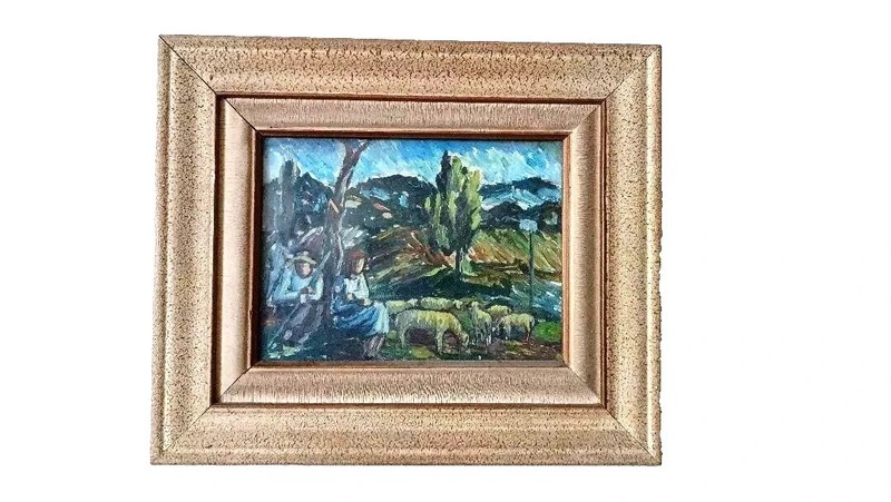 landscape painting from the 1920s, oil on paper, Italian school