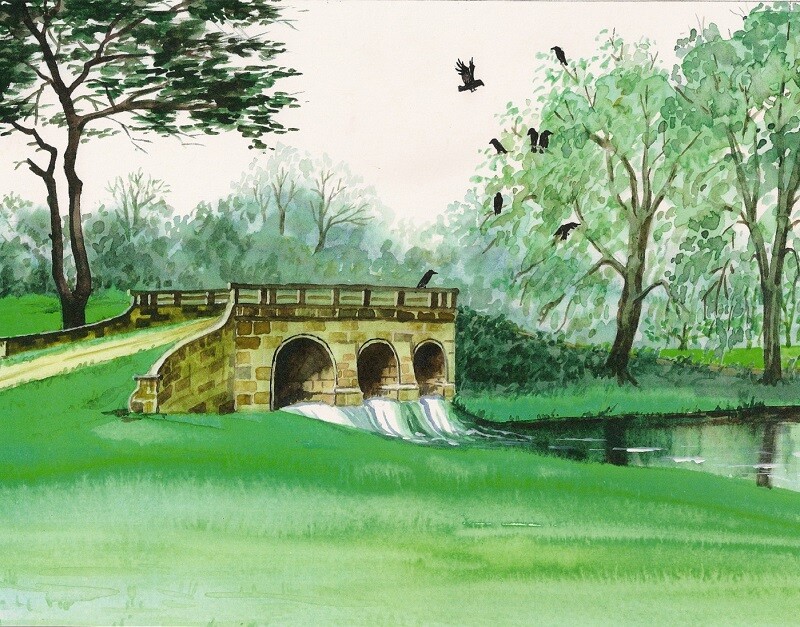 11×14 PRINT OF PAINTING RYTA LANDSCAPE BRITISH ESTATE RAVEN BRIDGE Spring Art