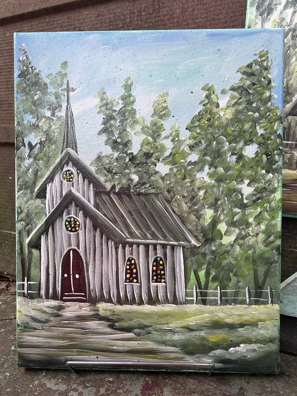 8×10 Original Acrylic Farmhouse Amazing Grace Church On Swing Canvas