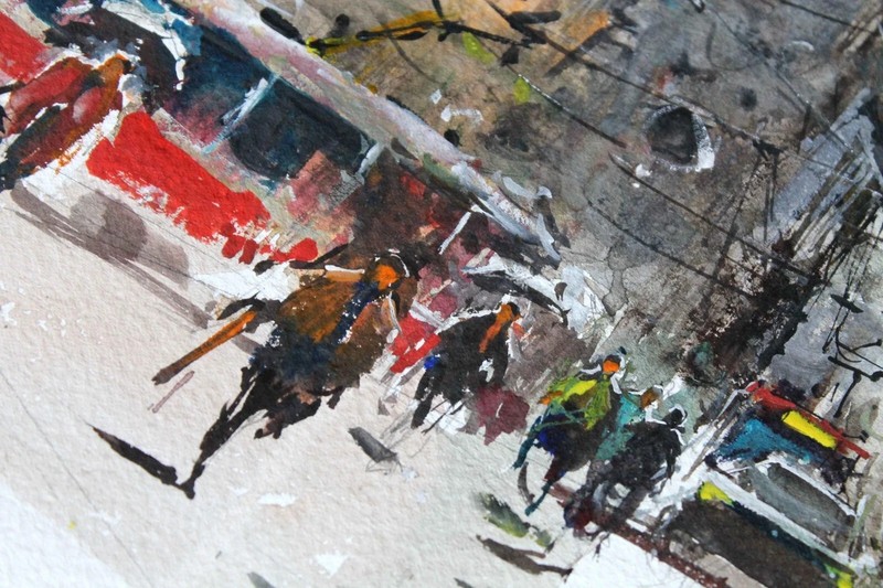 ORIGINAL PAINTING WATERCOLOR PRAGUE CITYSCAPE SAN'T NICHOLAS TOWER CHURCH 16x9in gallery
