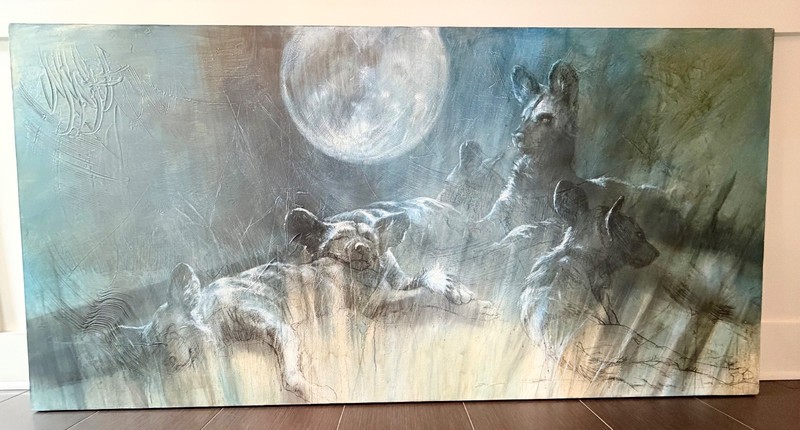 A.E. London Original Oil Painting (72" x 36") "Hill of Dreams" African Wild Dogs gallery