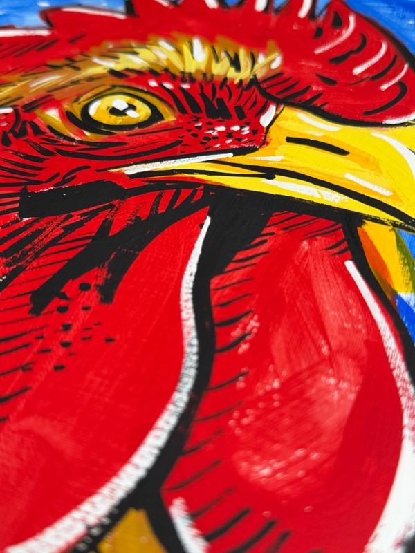 Colorful Hand Painted Rooster Portrait - Acrylics on 14x11" Mixed Media Paper gallery