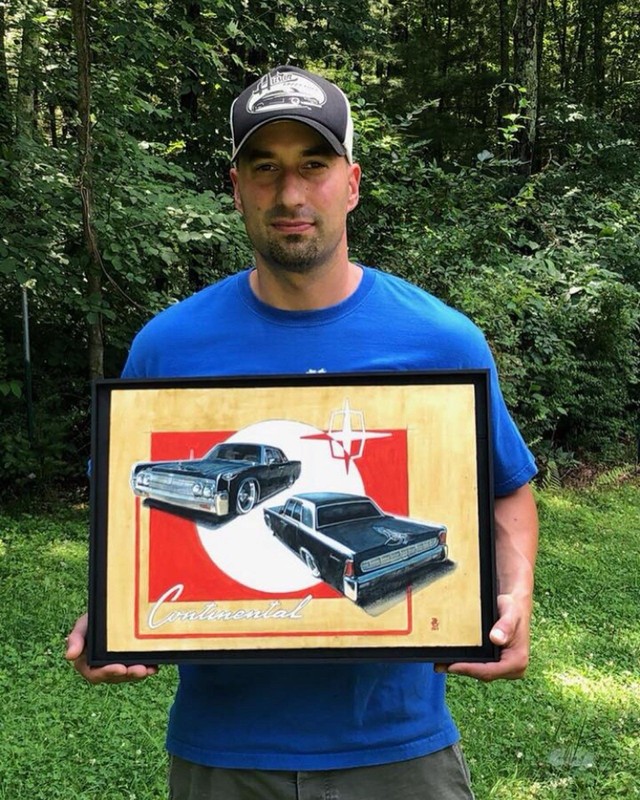 1963 Lincoln Continental Classic Car Framed Original 13″ x 16″ Acrylic Painting