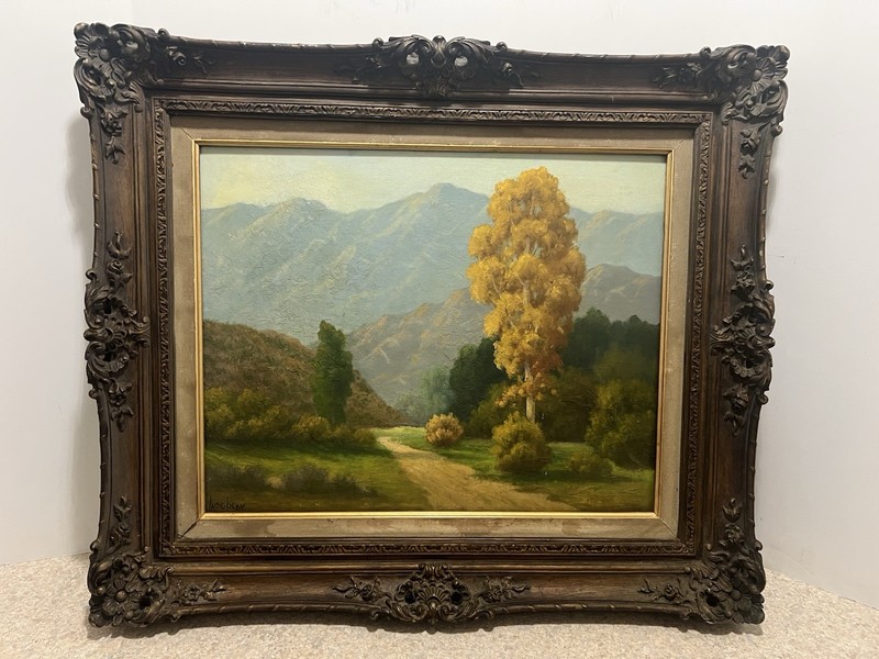 1930s Amanda Jacobson California Plein Air Landscape Oil Painting .Frame Large
