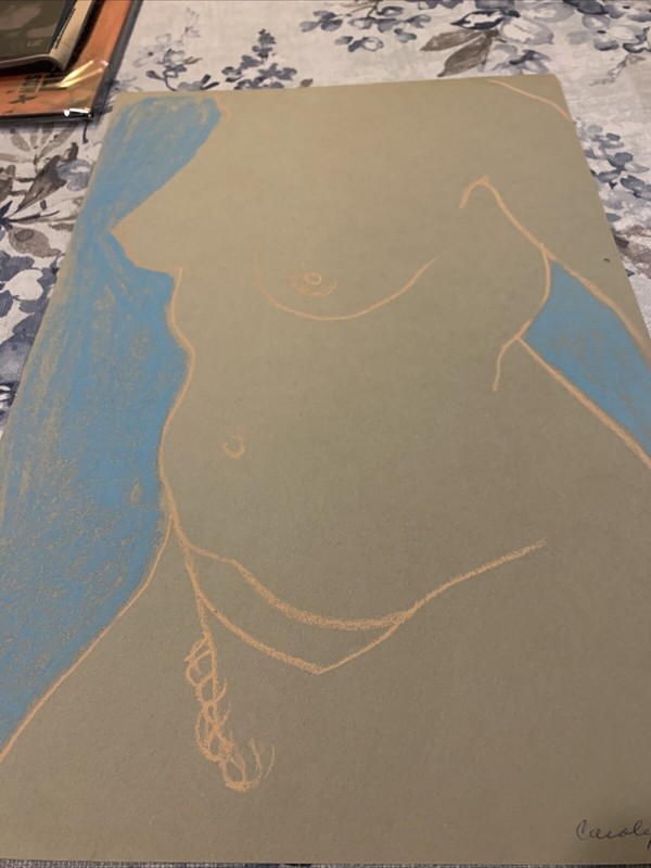 Carolyn Hall Acrylic Female Form 18×12” Impressionist Painting Risqué Drawing