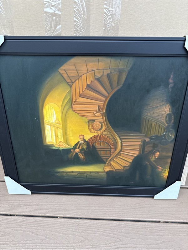 L La Pastiche The Philosopher in Meditation Black Frame 24″ x 28″ Rembrandt