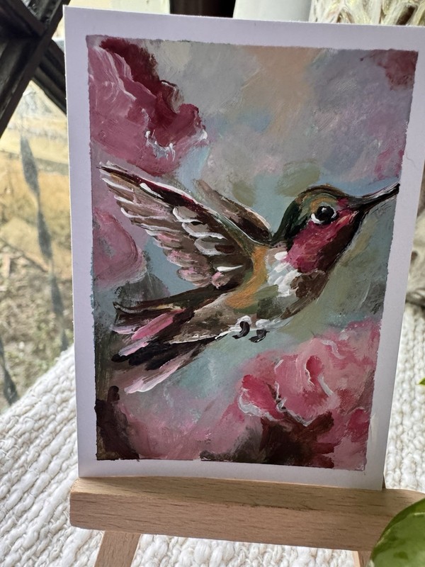 ACEO PRINT Original Hummingbird Painting Impressionistic Abstract Fine Art