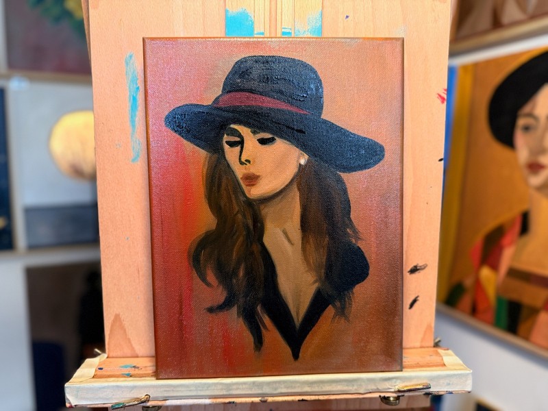 Original Oil Painting 9×12 – Fashion Portrait Woman in Wide Brim Hat