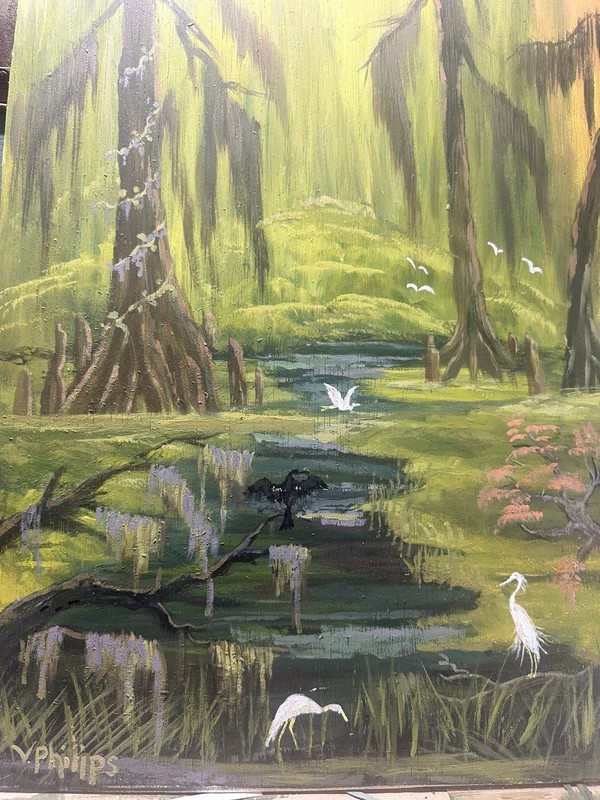 Highwaymen Style Florida Swamp 12” x 18 1/2 “ oil On Wood Panel V R Philips gallery