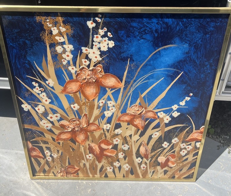 VTG Stephen Kaye Original Textured Oil Canvas Iris Floral Vibrant MCM Painting