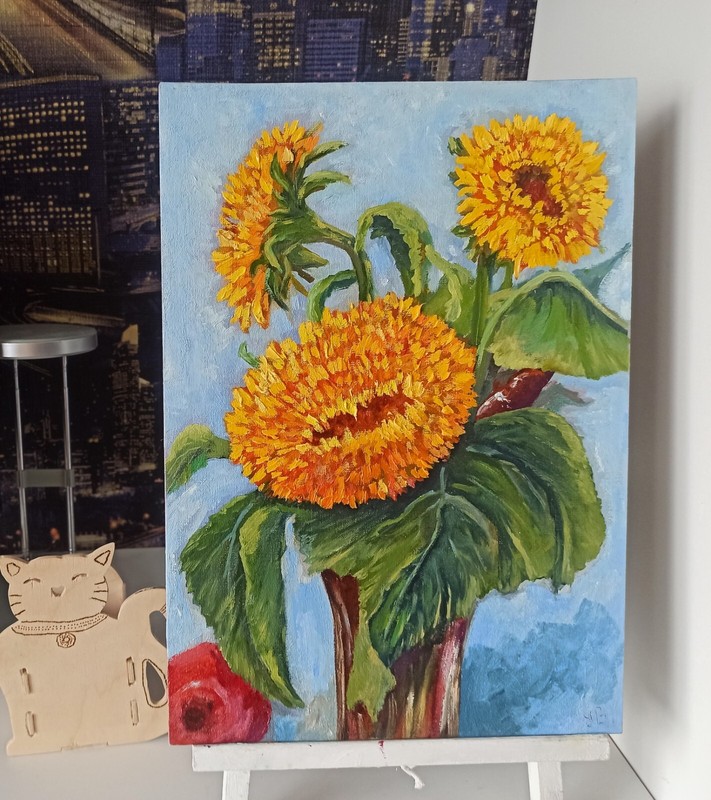 Flower Original Oil Painting on Canvas board 35x25cm Sunflower Impressionism Art gallery