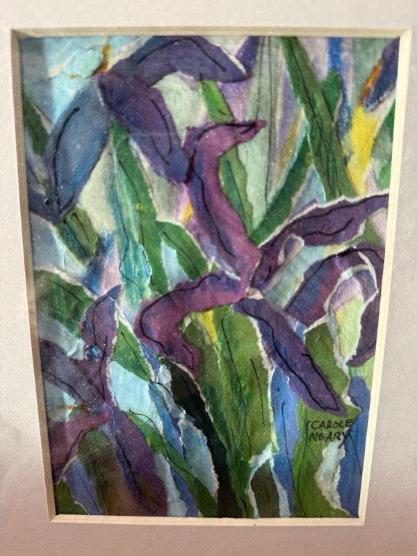 Original Mixed Media (watercolor,Ink,Paper) Painting Of Purple Irises Frame 10x8 gallery