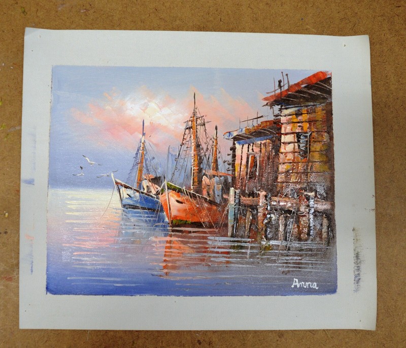 SHIP DOCK WAVE SEAGULL OCEAN VIEW HAND PAINTED OIL PAINTING 10″ CANVAS GIFT 408