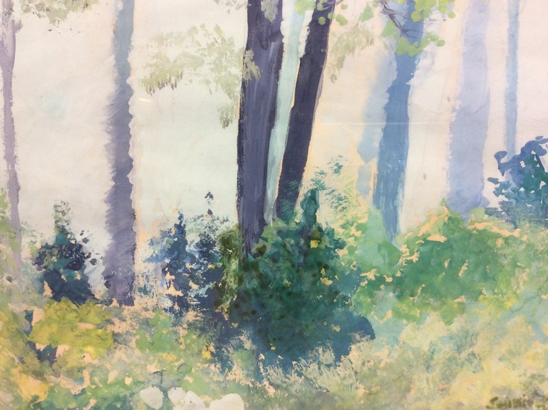Original Signed Watercolor Painting Fall River MA Forest Leaves Black Framed Art gallery