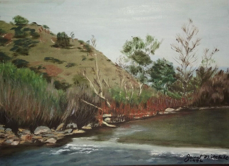 1996 Three Rivers Area Landscape Oil Painting Janet Mitchell 12 x 16 51124
