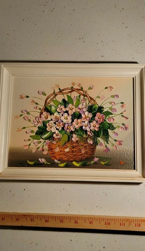 VINTAGE OIL PAINTING BASKET OF FLOWERS SIGNED FRAMED 11 X 8 1/2