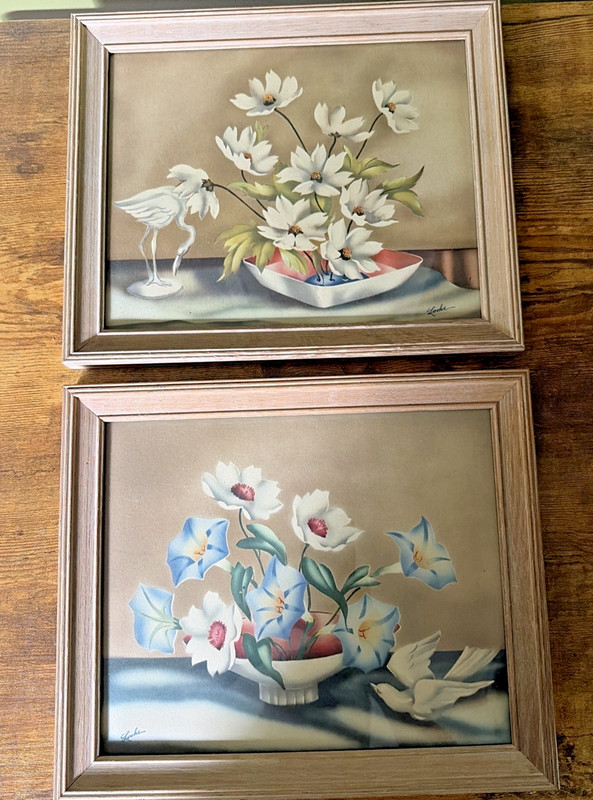 Vintage Floral Still Life Framed Pictures Locke 1940’s 12″ x 10″
