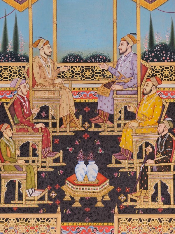 Hand Painted Mughal Miniature Painting Indian Royal Court Durbar Scene Fine Art gallery
