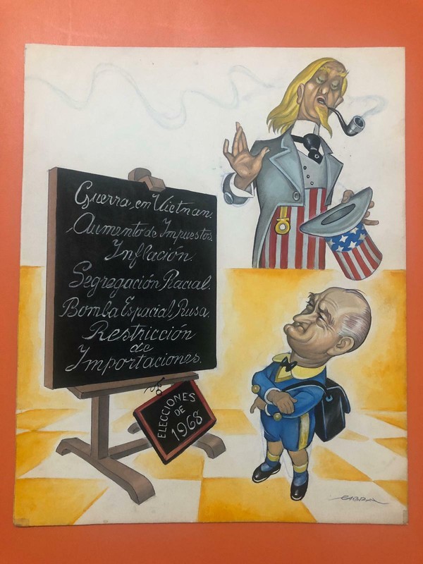 MEXICAN ERNESTO GARCIA CABRAL GOUACHE ON CARDBOARD..PUBLISHED. LYNDON JOHNSON, gallery