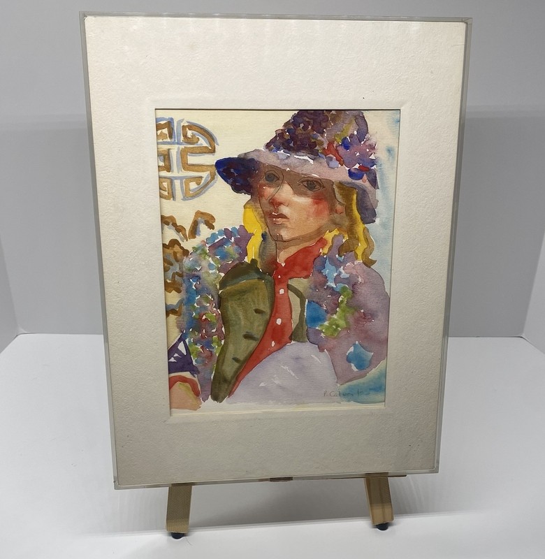 Vintage Original Watercolor PAINTING Woman Portrait 90s Signed Peggy Carverl 053