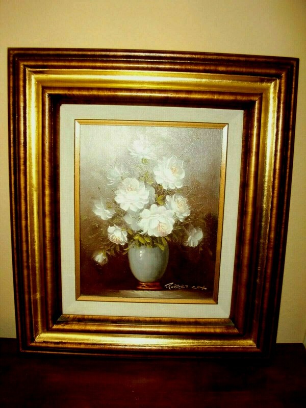 VTG ROBERT COX Canvas Painting Floral Still Life In Gold Frame~15" x 17"~SIGNED~ gallery