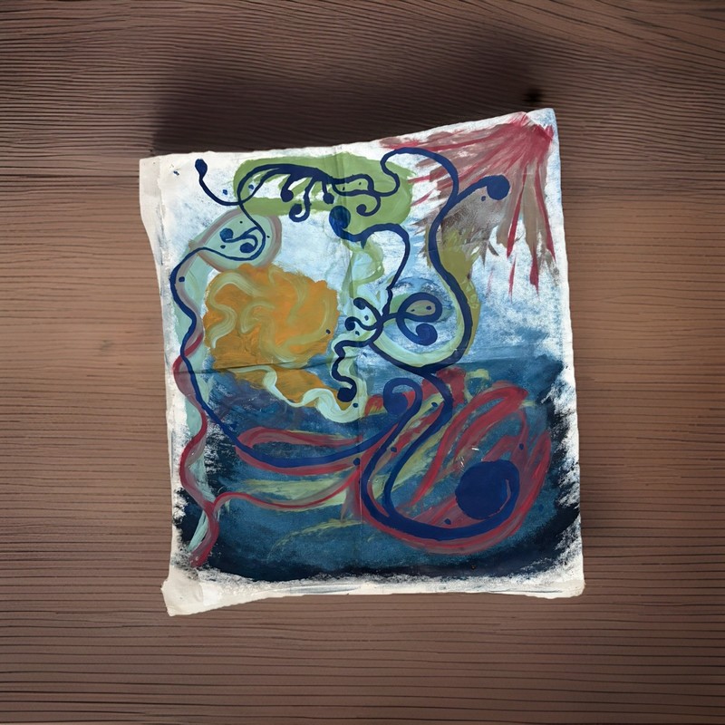 “Fractured Light” Original Abstract Painting, Dark Blue Gold & Color Accents