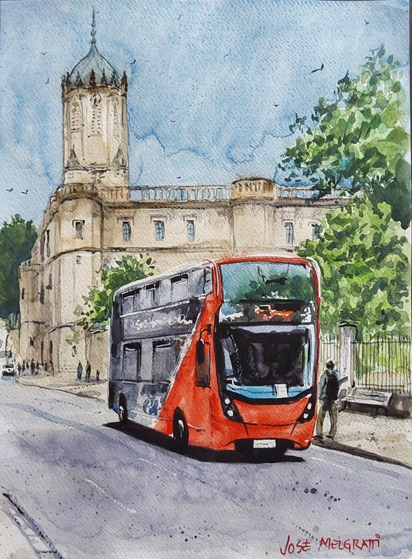 Original Watercolor Painting «Oxford Bus 11″ x 15» NOT A PRINT