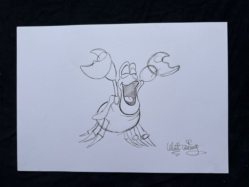 WALT DISNEY drawing and painting on old paper signed stamped vintage
